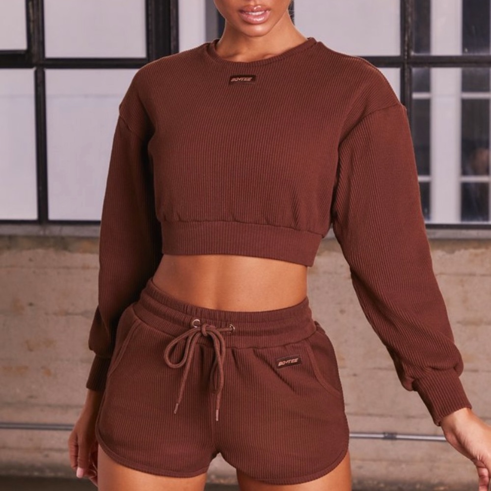 At Ease Sweatshirt & Shorts Set in Chocolate Brown